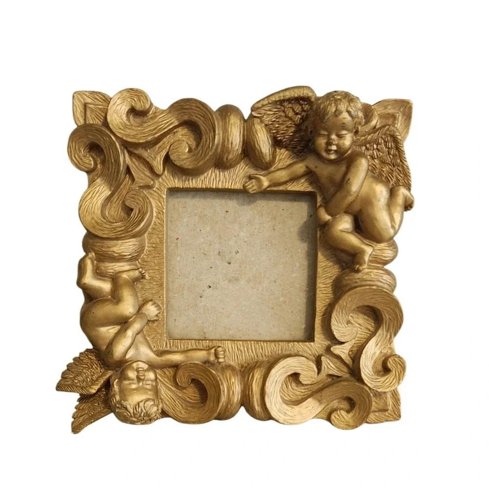 Vintage Victorian Style Picture Photo Frame Taiwan Cupids Angels Cherubs Gold 3D